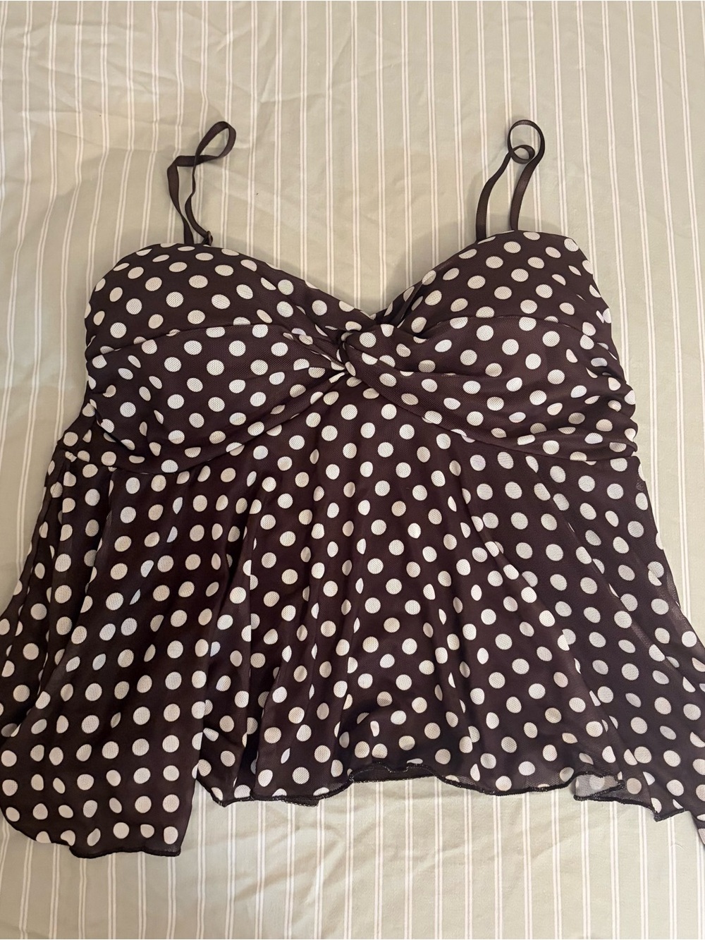 Polka Dot Brown & White Spaghetti Strap Tank Top